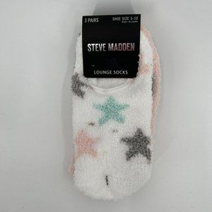 Steve Madden Women's Fuzzy Lounge Socks Star/Gray-Pastel Stripe 3 PAIRS sz 5-10